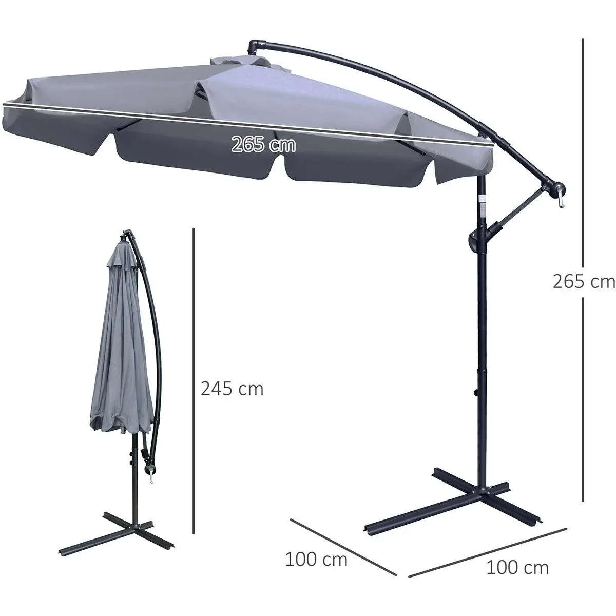 Sonnenschirm mit Handkurbel Ø2,65 x 2,65H m Dunkelgrau - 1