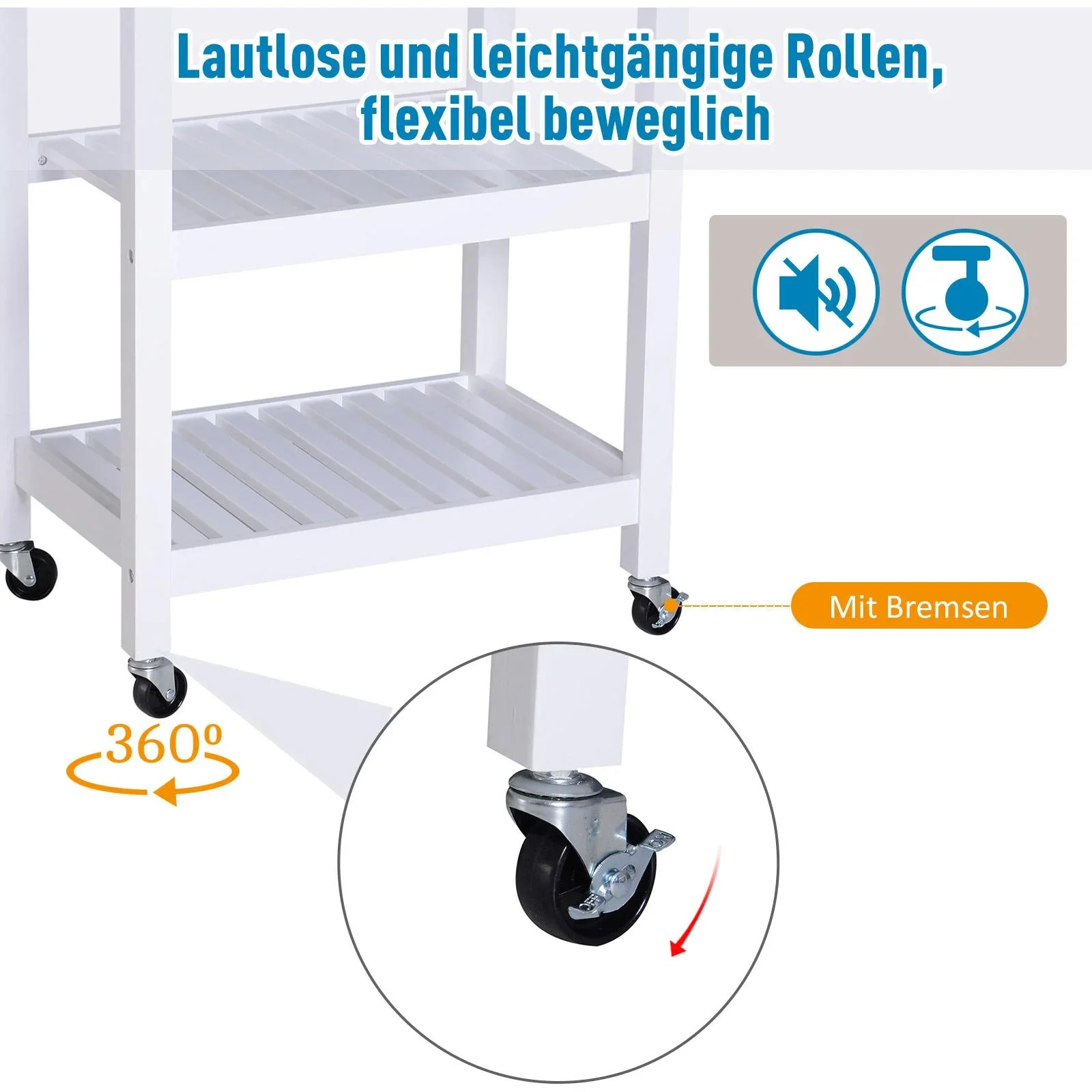 Servierwagen Küchenwagen rollbar mit Schublade Holz weiß 64 x 39 x 84,5 cm - 2
