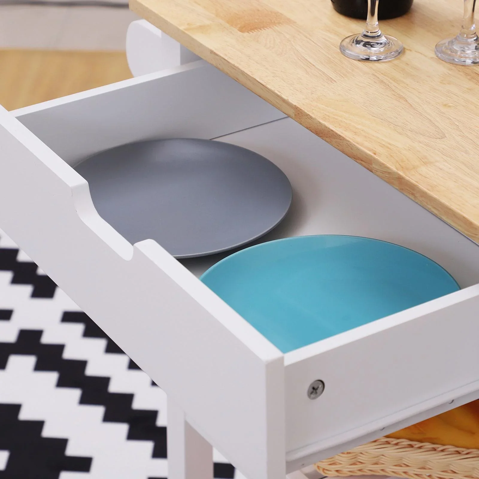 Servierwagen Küchenwagen rollbar mit Schublade Holz weiß 64 x 39 x 84,5 cm - 5