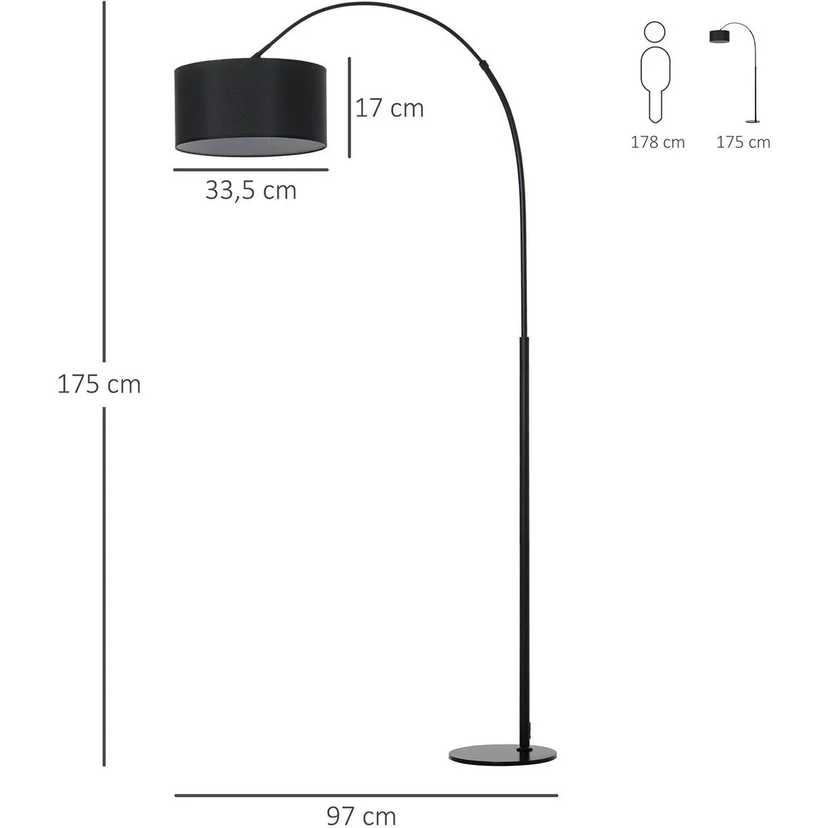 Stehleuchte mit 180° verstellbaren Lampenschirm schwarz - 1