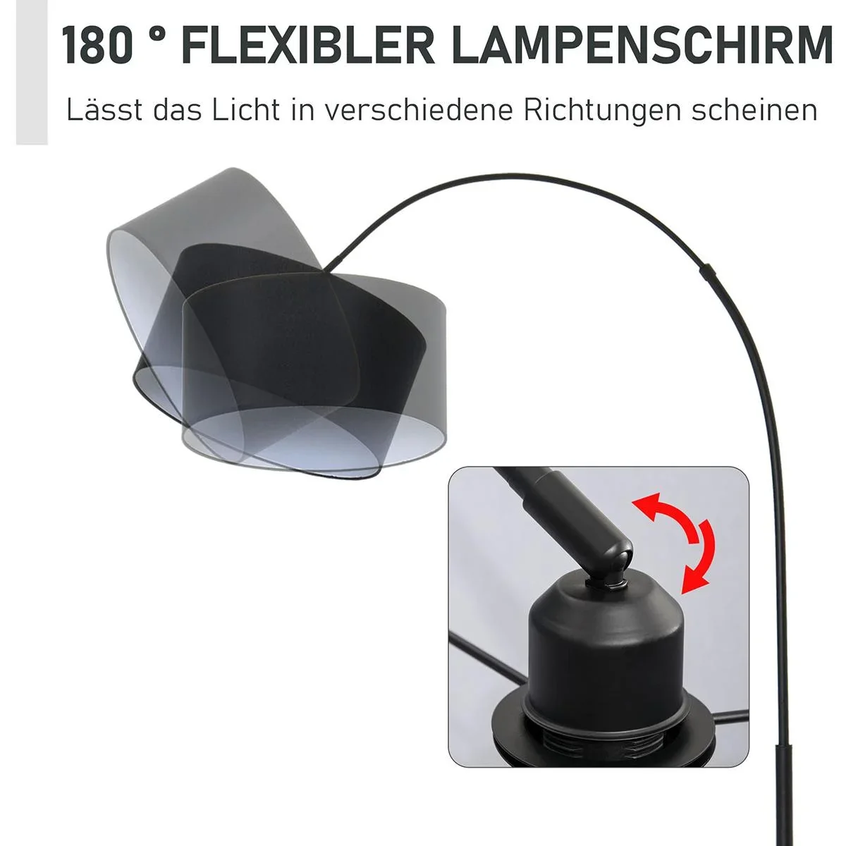Stehleuchte mit 180° verstellbaren Lampenschirm schwarz - 7