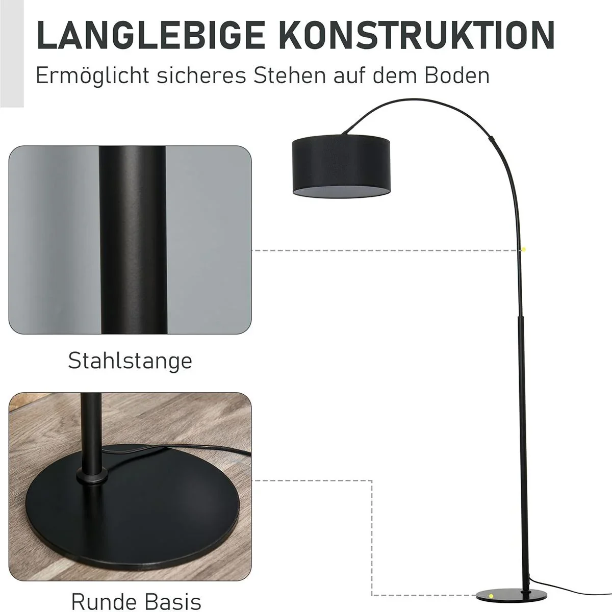 Stehleuchte mit 180° verstellbaren Lampenschirm schwarz - 8