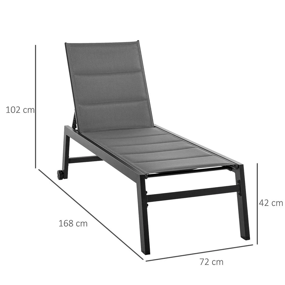 Sonnenliege Alu Gartenliege Relaxliege Garten 5-stufige Rückenlehne verstellbar Stahl Texteline Schaumstoff Grau 168 x 7 - 0