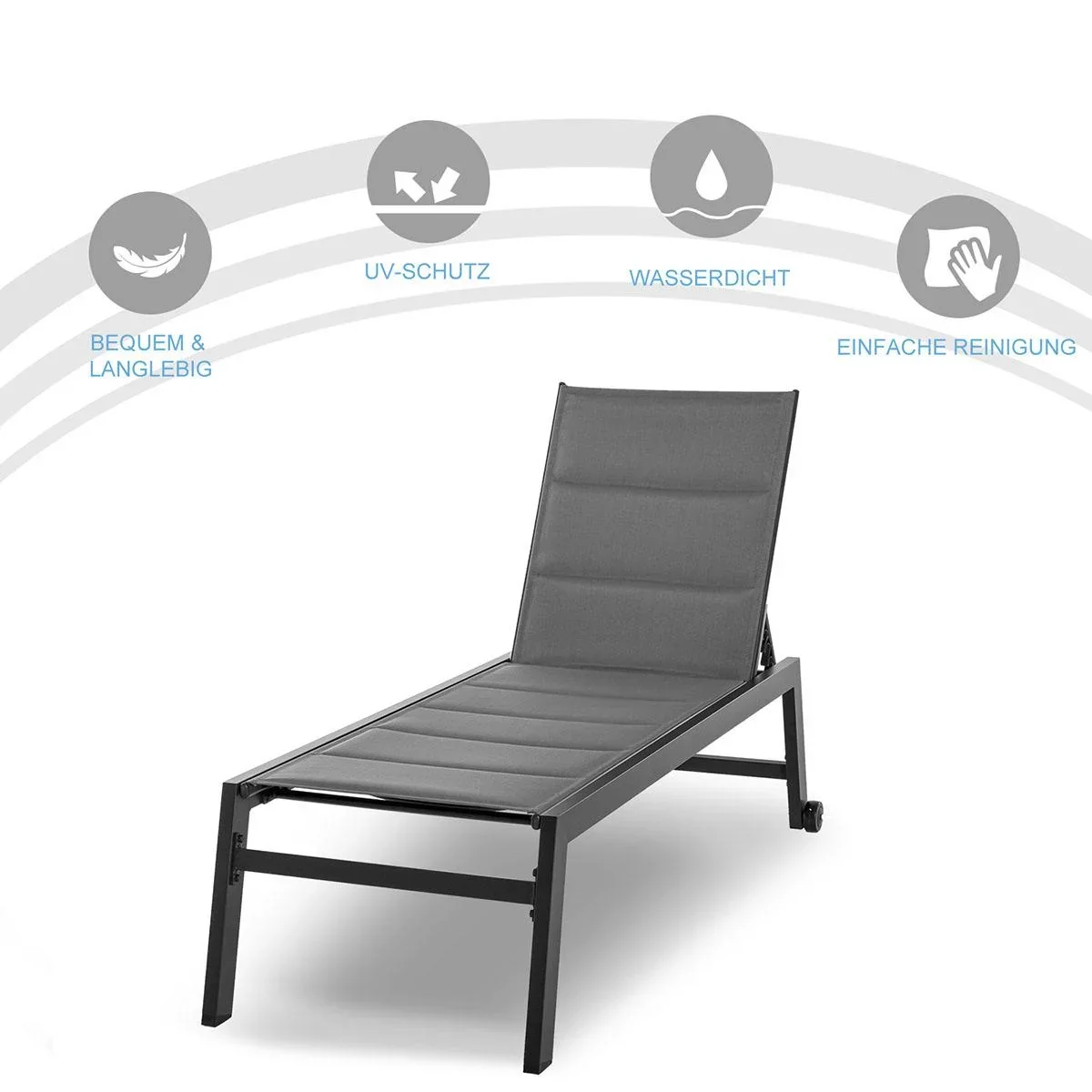 Sonnenliege Alu Gartenliege Relaxliege Garten 5-stufige Rückenlehne verstellbar Stahl Texteline Schaumstoff Grau 168 x 7 - 1