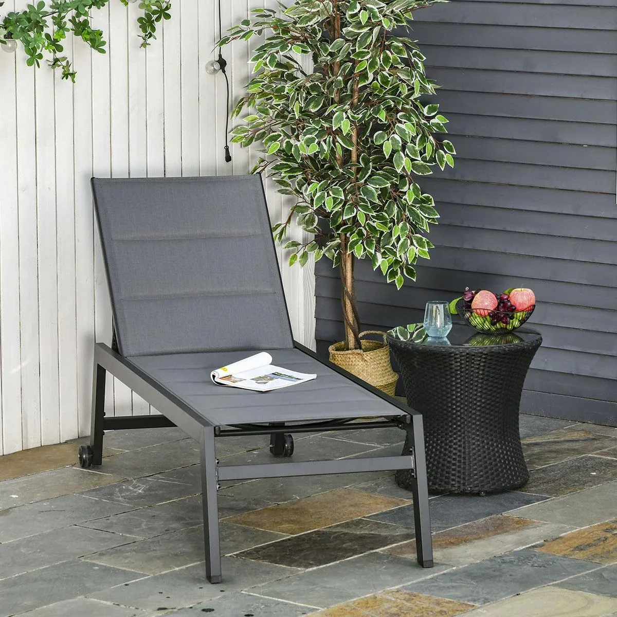 Sonnenliege Alu Gartenliege Relaxliege Garten 5-stufige Rückenlehne verstellbar Stahl Texteline Schaumstoff Grau 168 x 7 - 2