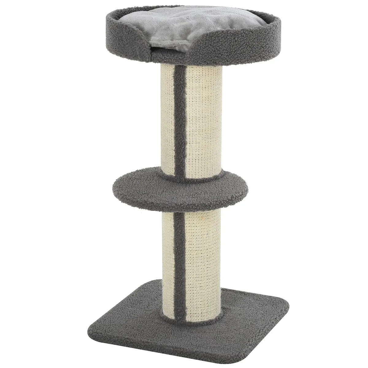 Katzenbaum Spielbaum Kratzstamm mit Plattform Sisal E1 Spanplatte Plüsch Grau 45 x 45 x 91 cm - 0
