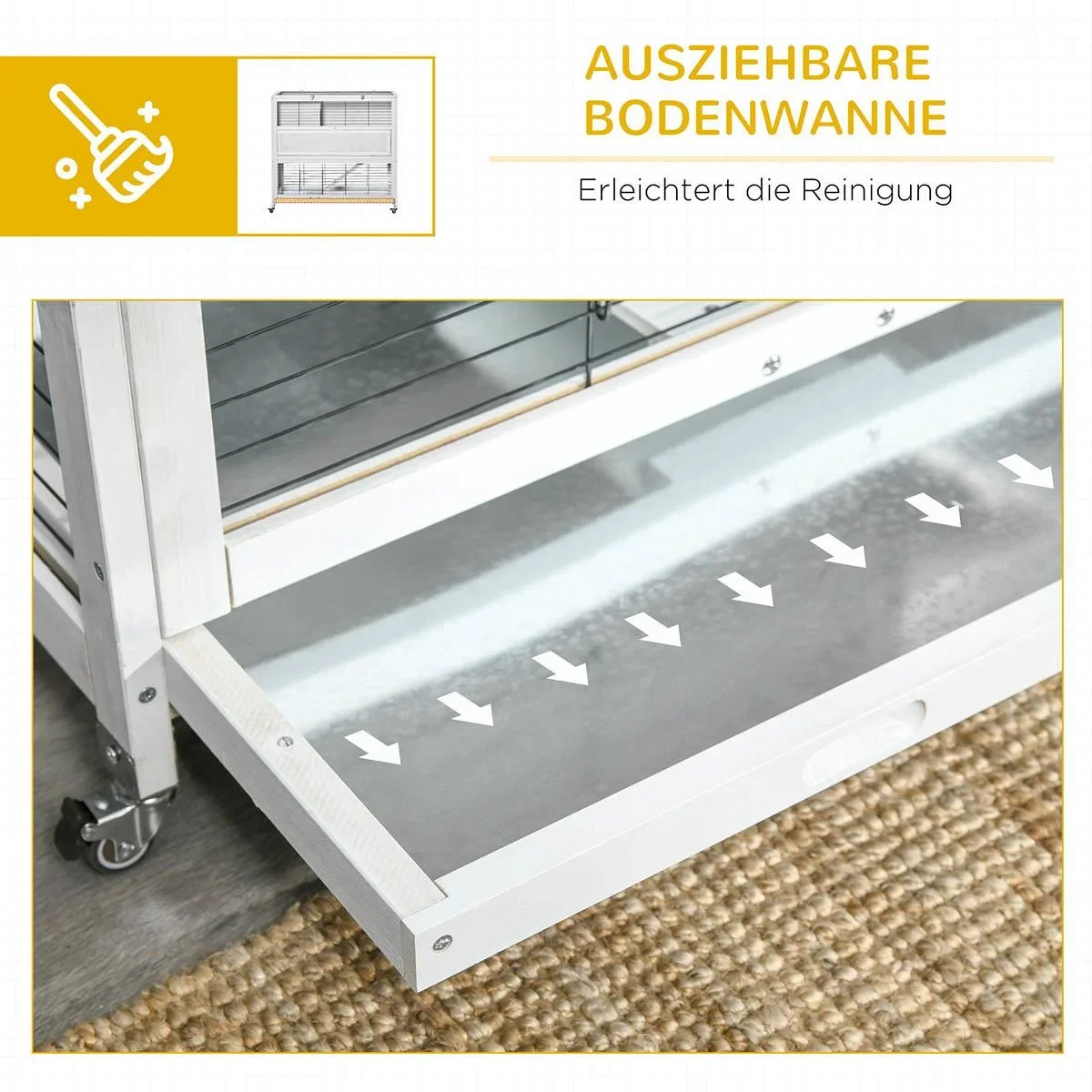 Kaninchenstall mit Rollen Kaninchenhaus mit Freilauf Rampe Nagetierkäfig Kleintierstall doppelstöckig für 1-2 Kaninchen - 1