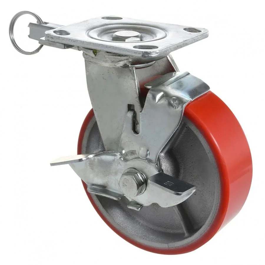 Schwerlast Bock- & Lenkrolle DIRECTION LOCK 3in1 - Ø 152 mm, Gusseisen, soft, 2 Einspritzdüsen, Bremse, Tragkraft 400 kg - 1