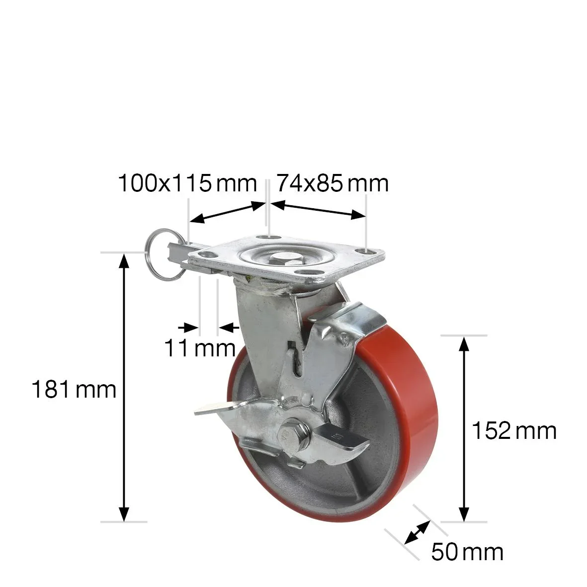 Schwerlast Bock- & Lenkrolle DIRECTION LOCK 3in1 - Ø 152 mm, Gusseisen, soft, 2 Einspritzdüsen, Bremse, Tragkraft 400 kg - 2