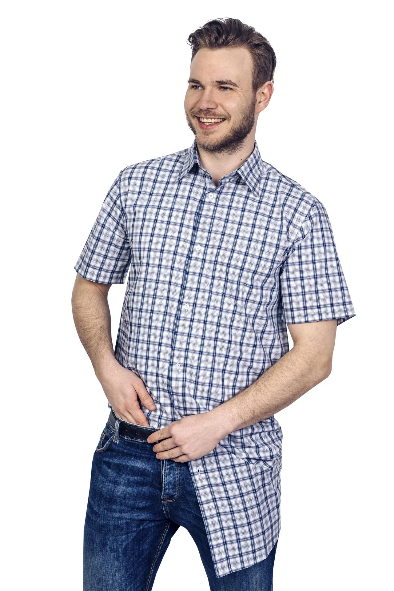 Baumwollhemd halbarm, kariert, Länge 105cm, Gr. 39/40, farblich sortiert - 1