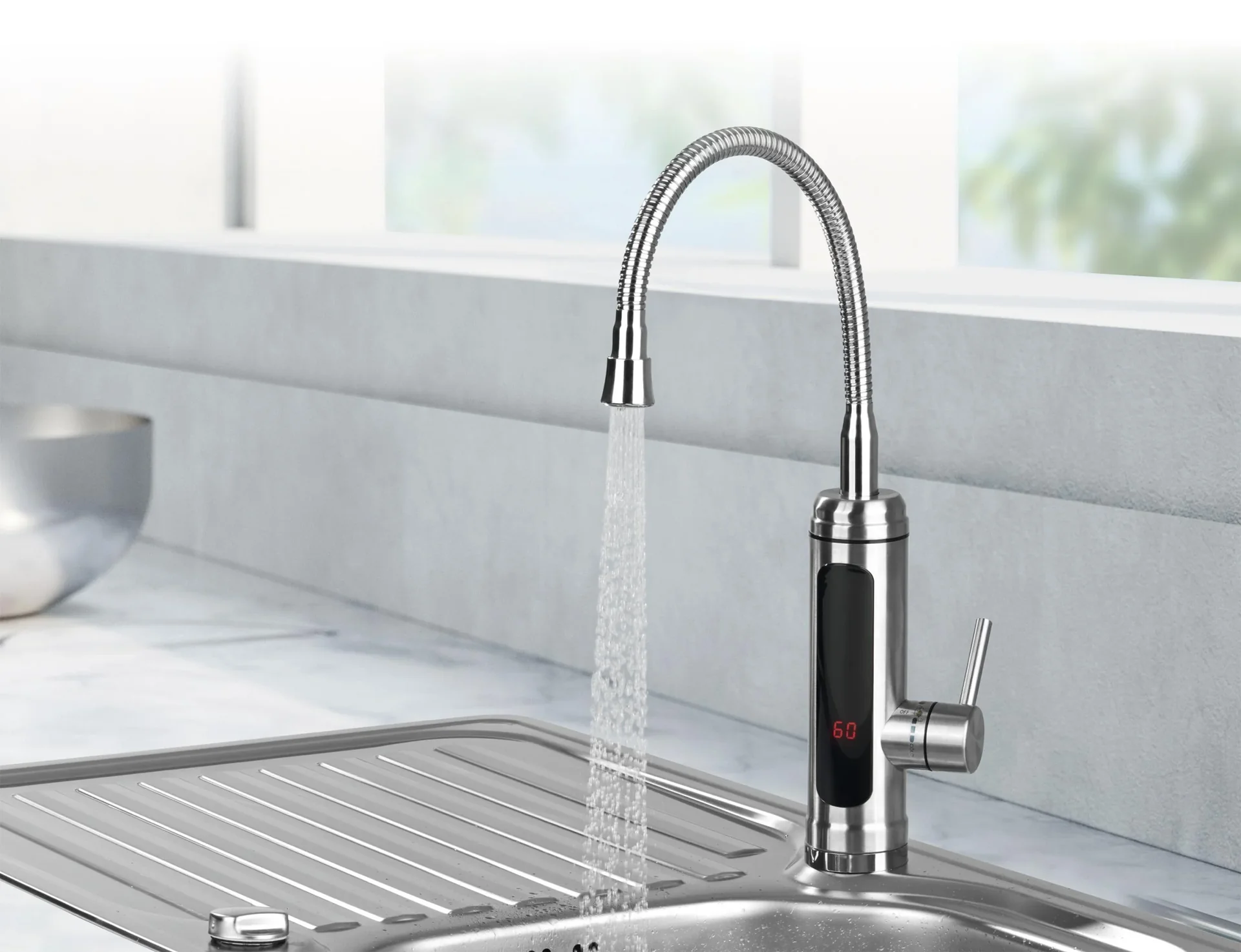 Warm- & Kaltwasserarmatur, elektrisch, Edelstahl, 3600 Watt - 1