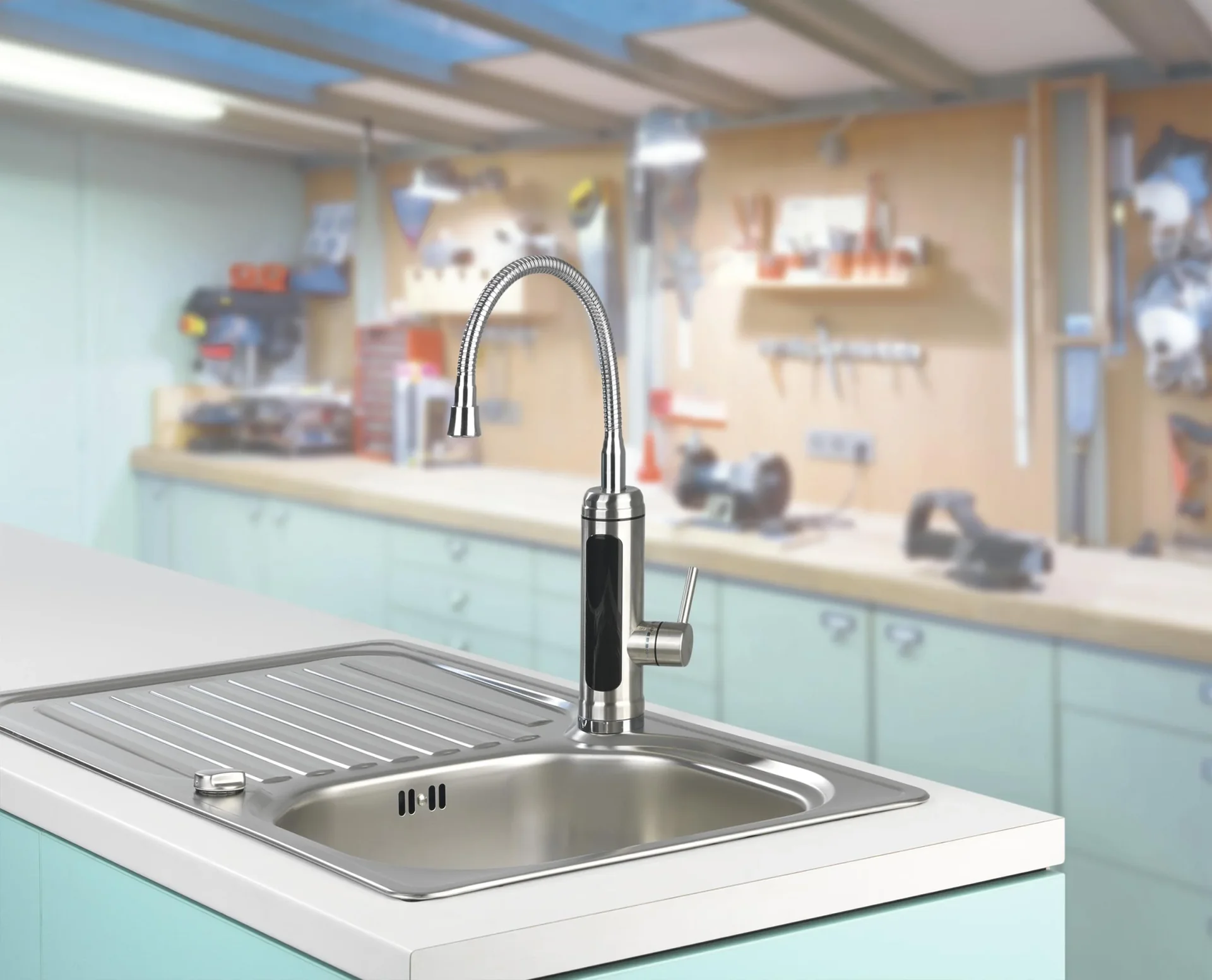 Warm- & Kaltwasserarmatur, elektrisch, Edelstahl, 3600 Watt - 2