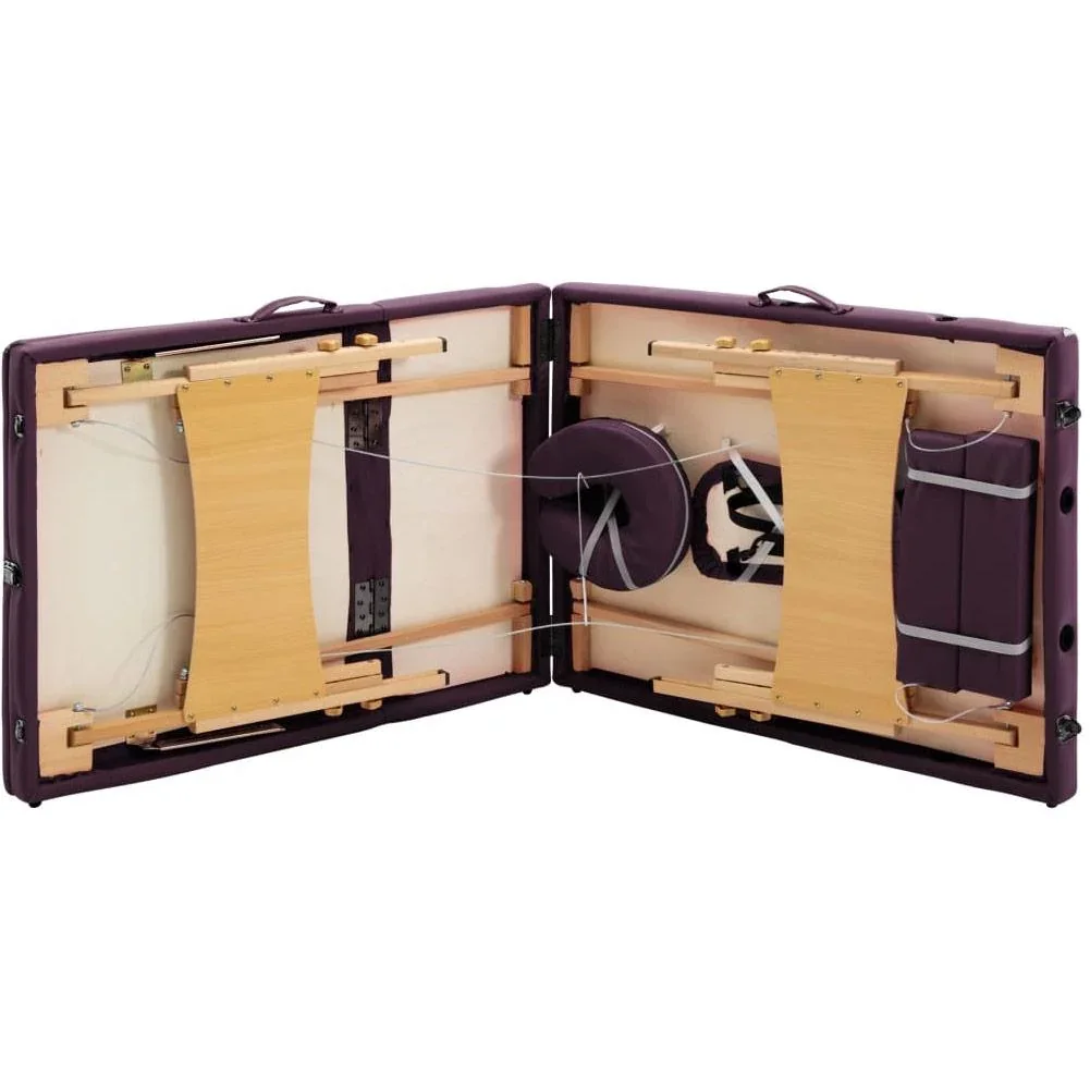 Klappbarer Massagetisch mit 3 Zonen, Holz lila - 2