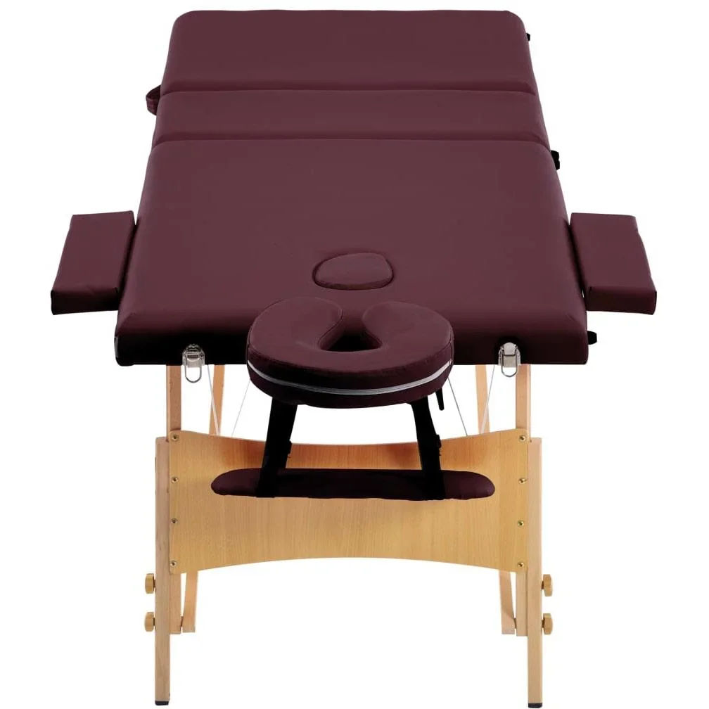 Klappbarer Massagetisch mit 3 Zonen, Holz lila - 4