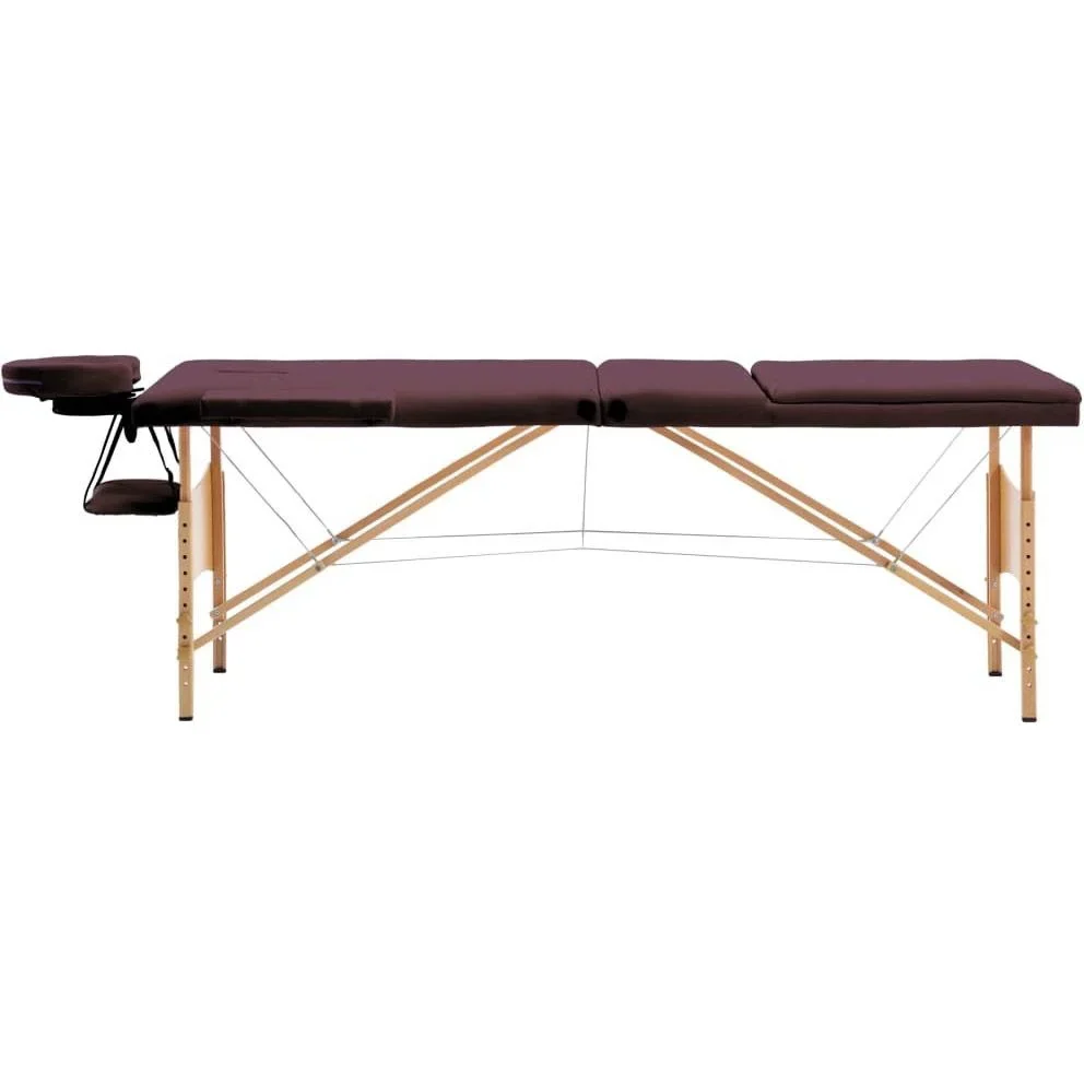 Klappbarer Massagetisch mit 3 Zonen, Holz lila - 6