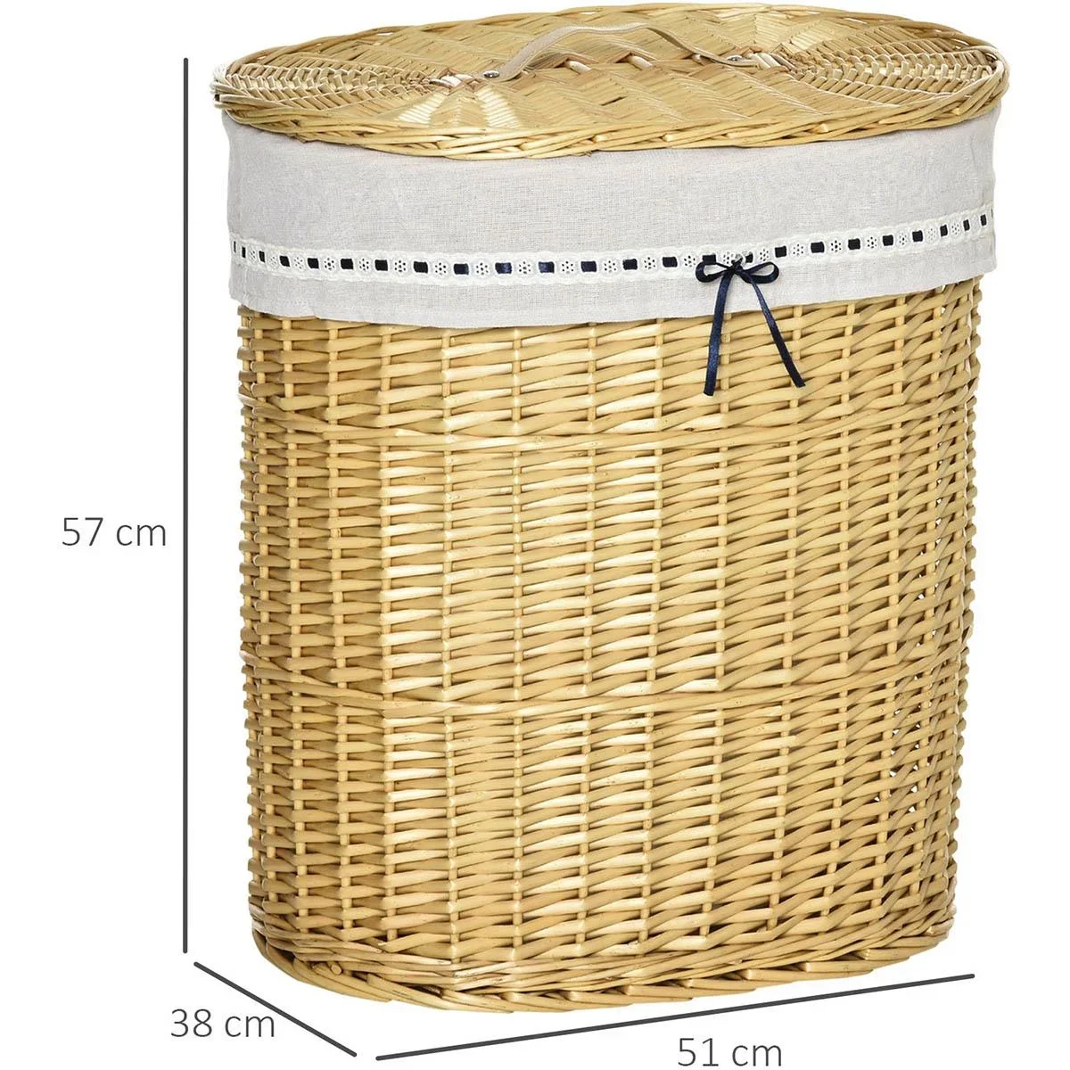 Wäschekorb aus Weide Weidenrute Wäschebox Wäschesammler geflochten mit Deckel Natur 100L 51 x 38 x 57 cm - 0