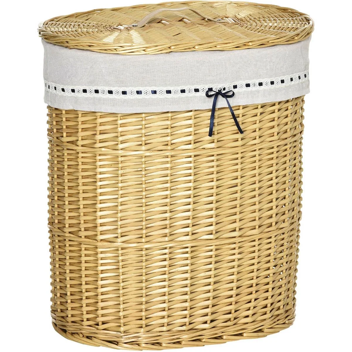 Wäschekorb aus Weide Weidenrute Wäschebox Wäschesammler geflochten mit Deckel Natur 100L 51 x 38 x 57 cm - 1