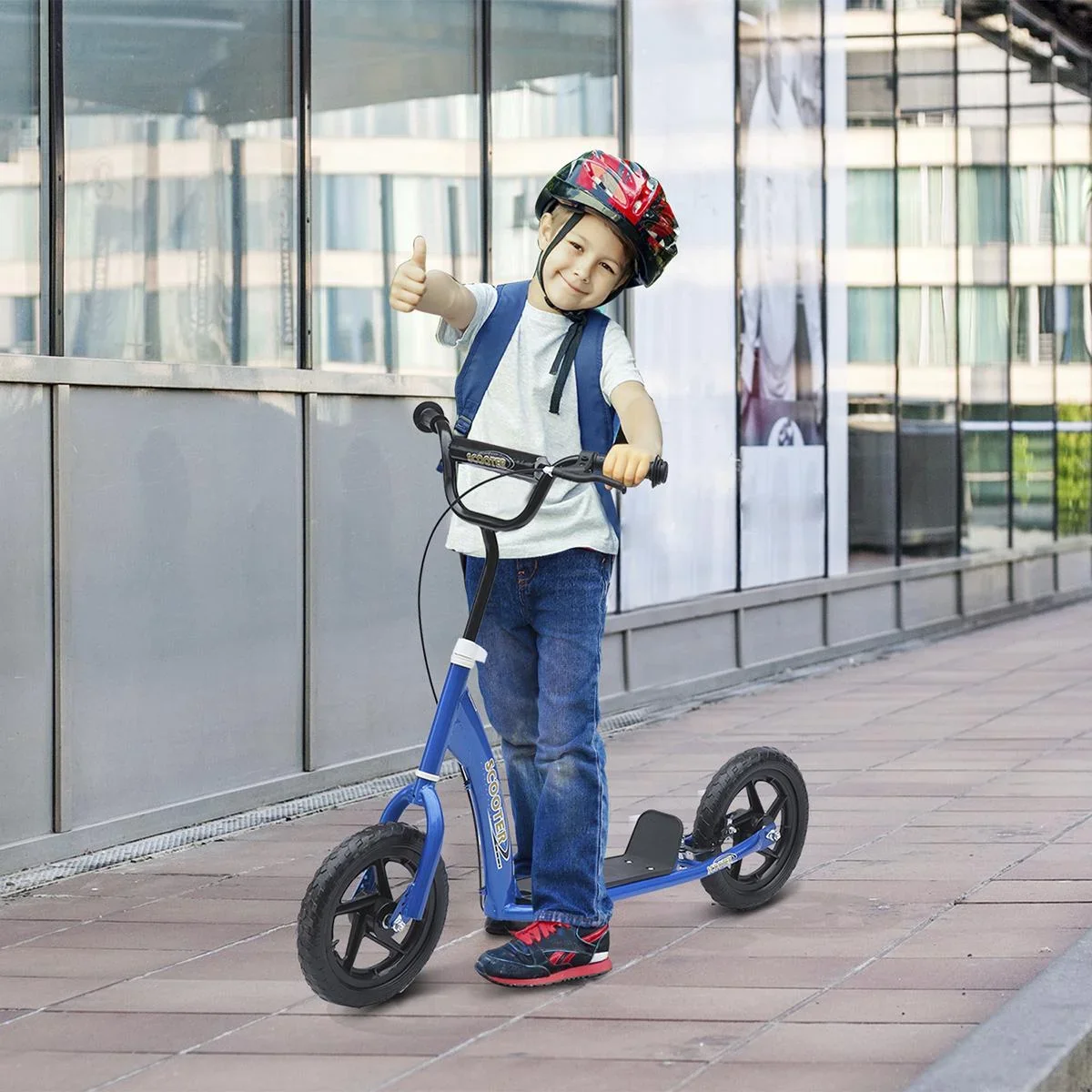 Kinderroller Scooter Tretroller Cityroller Kinder Roller Kickboard 12 Zoll Blau 120 x 52 x 80-88 cm - 1