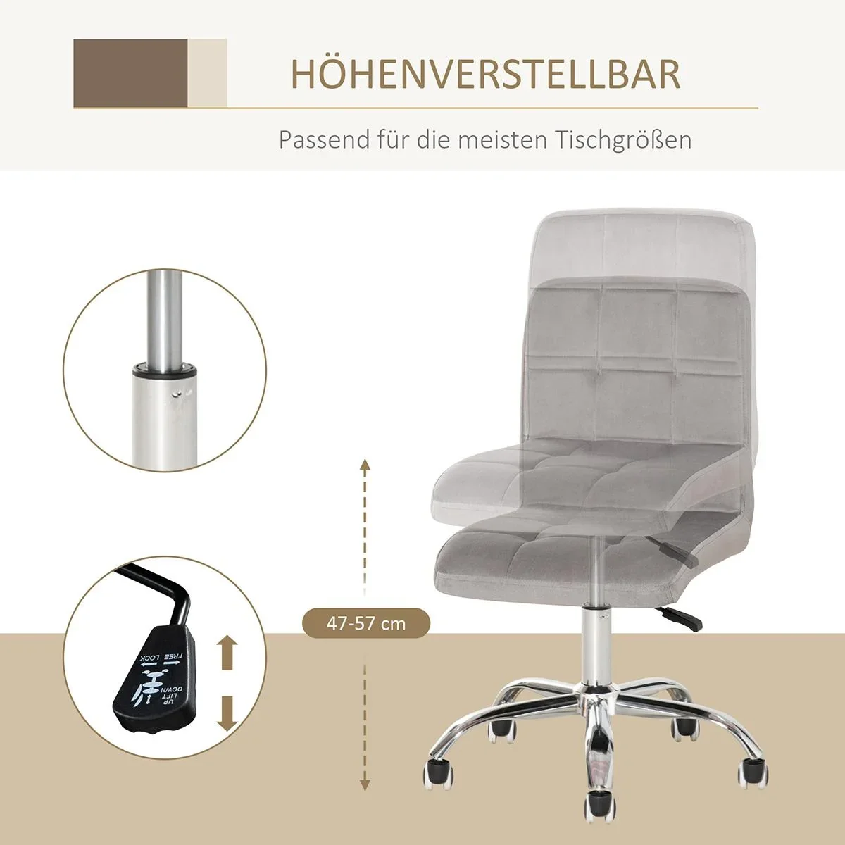 Bürostuhl höhenverstellbar Hellgrau - 2
