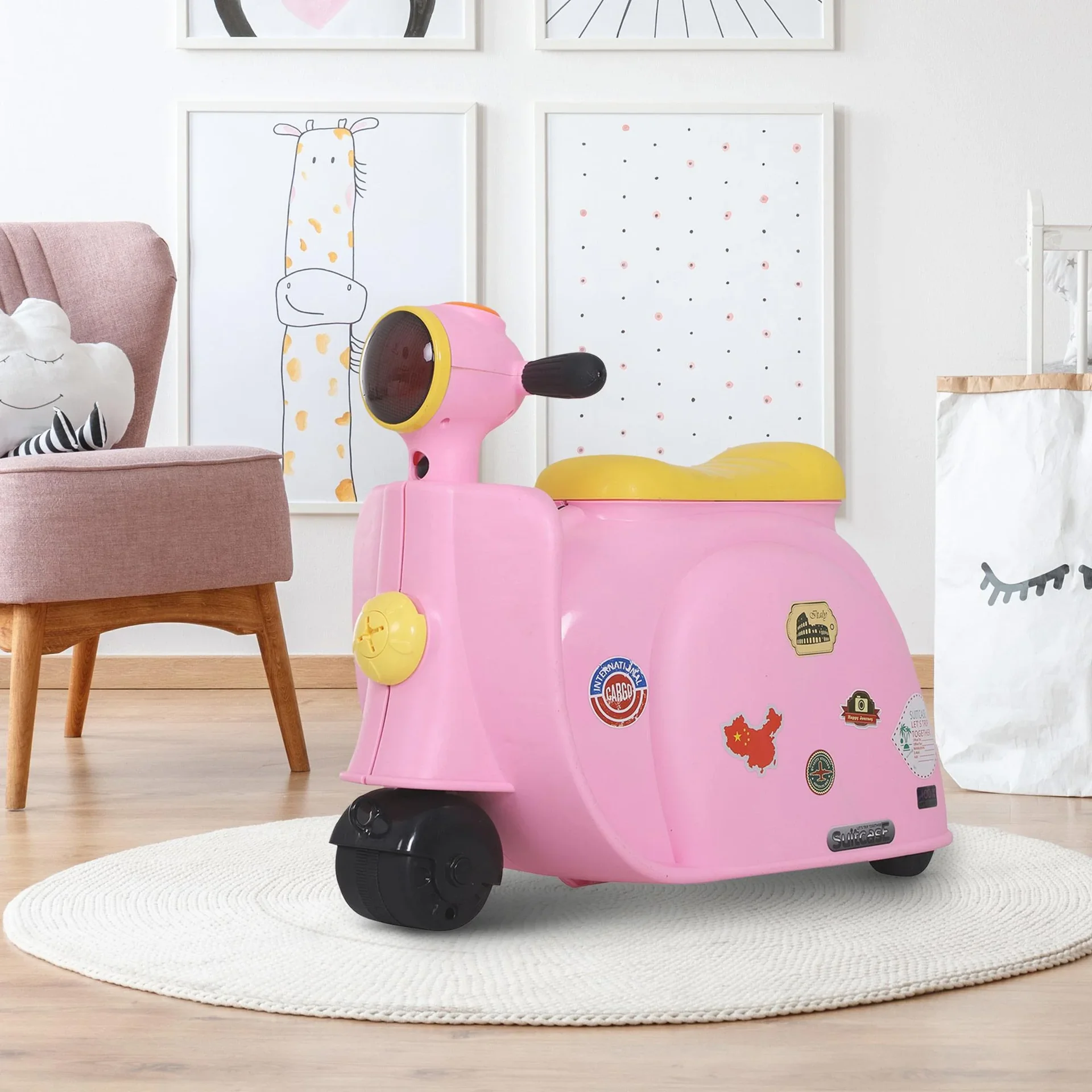 Kinderkoffer Motorrad Kindergepäck mit Gurt Vier-in-One-Koffer sitzen PP Rosa 52 x 23 x 39 cm - 1