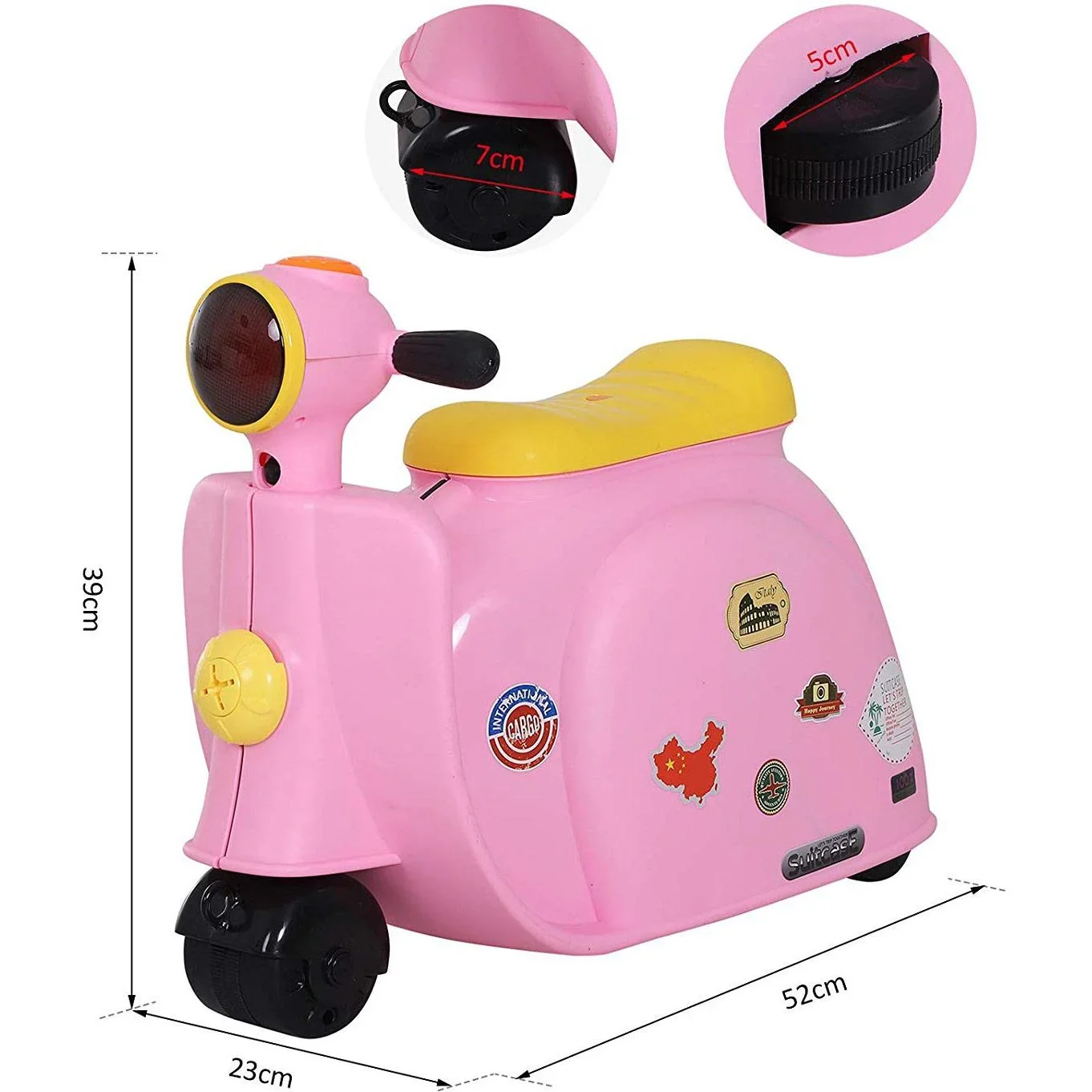 Kinderkoffer Motorrad Kindergepäck mit Gurt Vier-in-One-Koffer sitzen PP Rosa 52 x 23 x 39 cm - 3