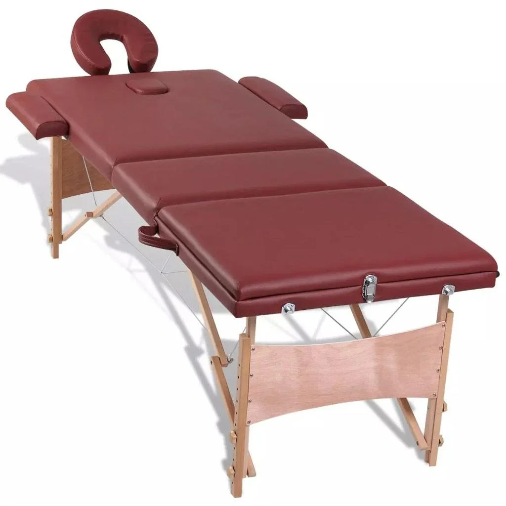 Klappbare Massageliege 3 Zonen mit Holzrahmen (rot) - 2