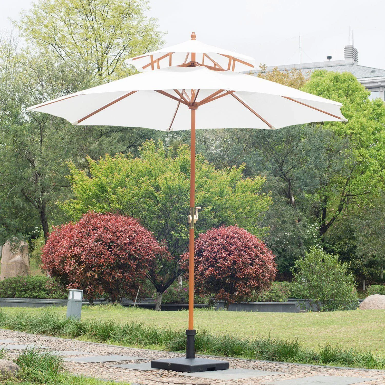 Holz Sonnenschirm Gartenschirm Balkonschirm Doppeldach 2 7m - 2