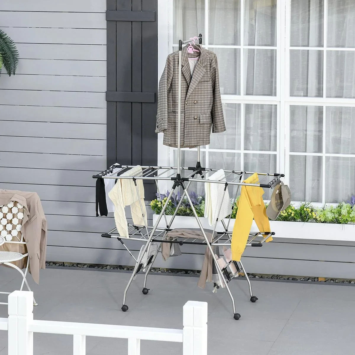 Kleiderständer Wäschetrockner Wäscheständer Standtrockner zusammenklappbar großer Trockenraum Edelstahl 138,5x63x208cm - 1