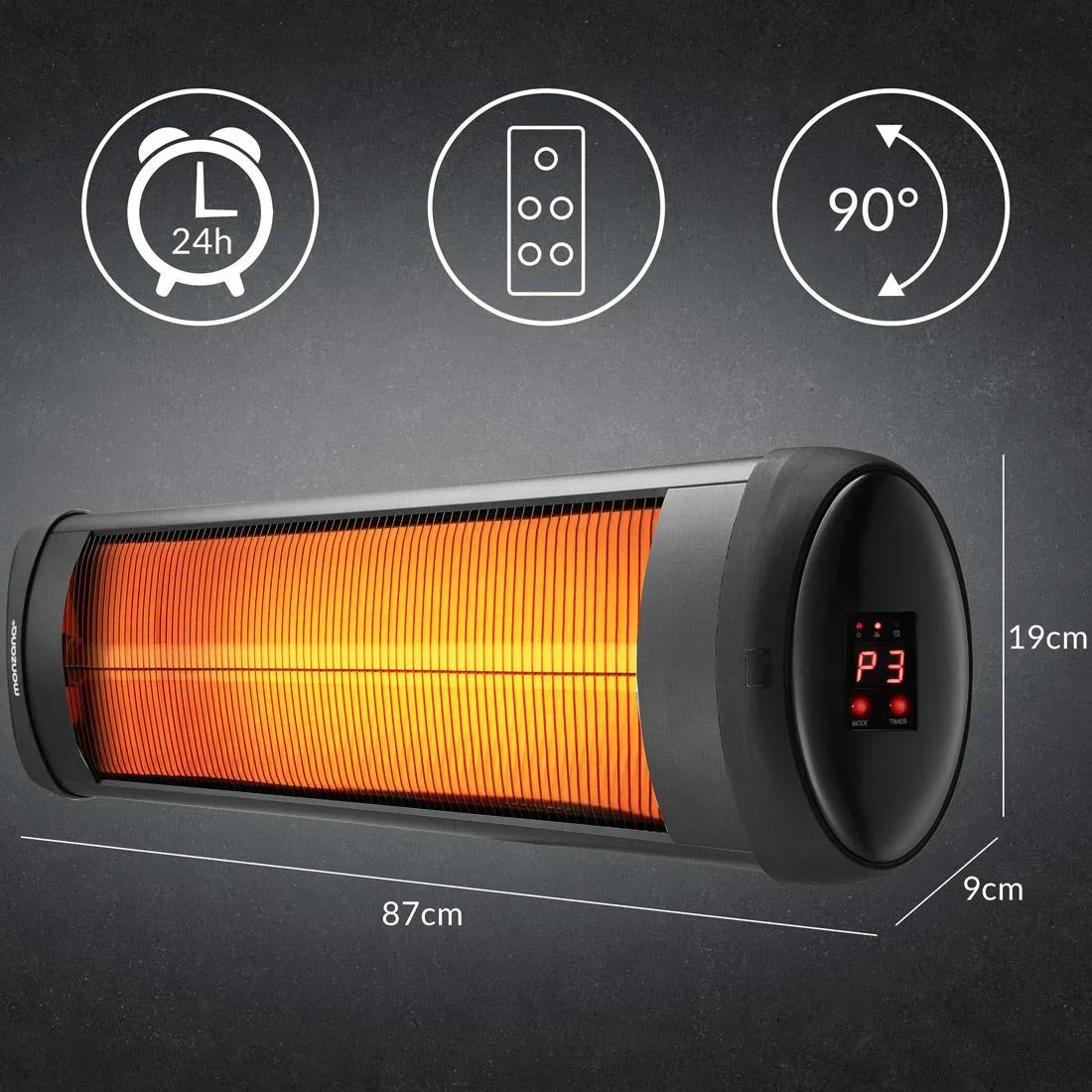 Infrarotheizung - 2500W - mit Zeitschaltuhr und Fernbedienung - 0