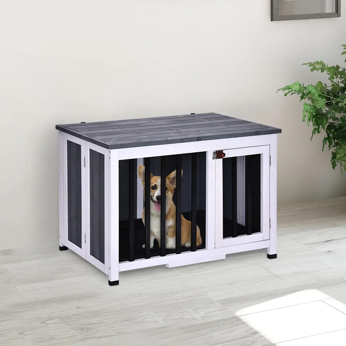 Faltbarer Hundekäfig grau/weiß - 0