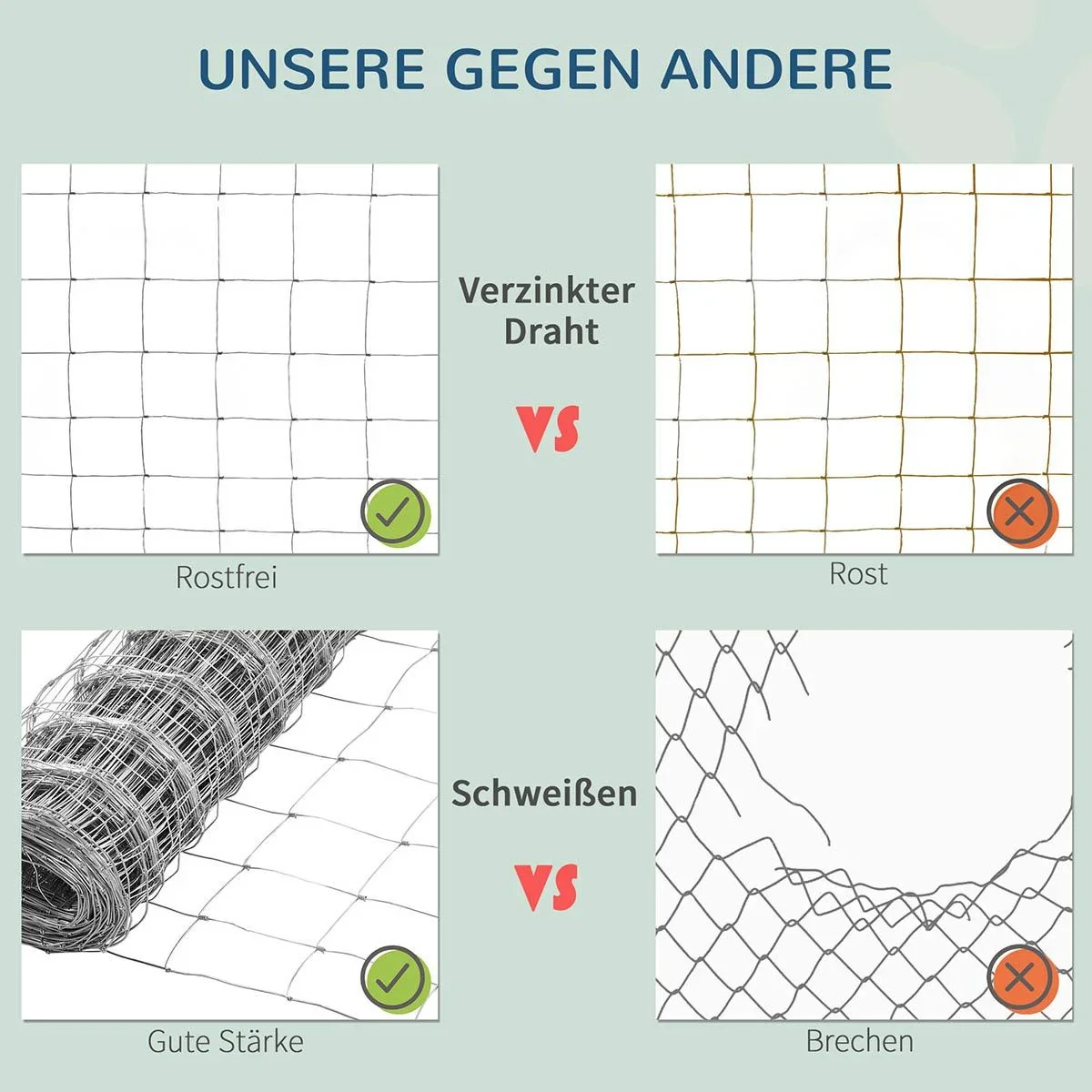 Maschendraht Drahtgitter Gartenzaun 52 x 1 m Volierendraht Drahtzaun Rolle Masche stark Stahl Silber - 1