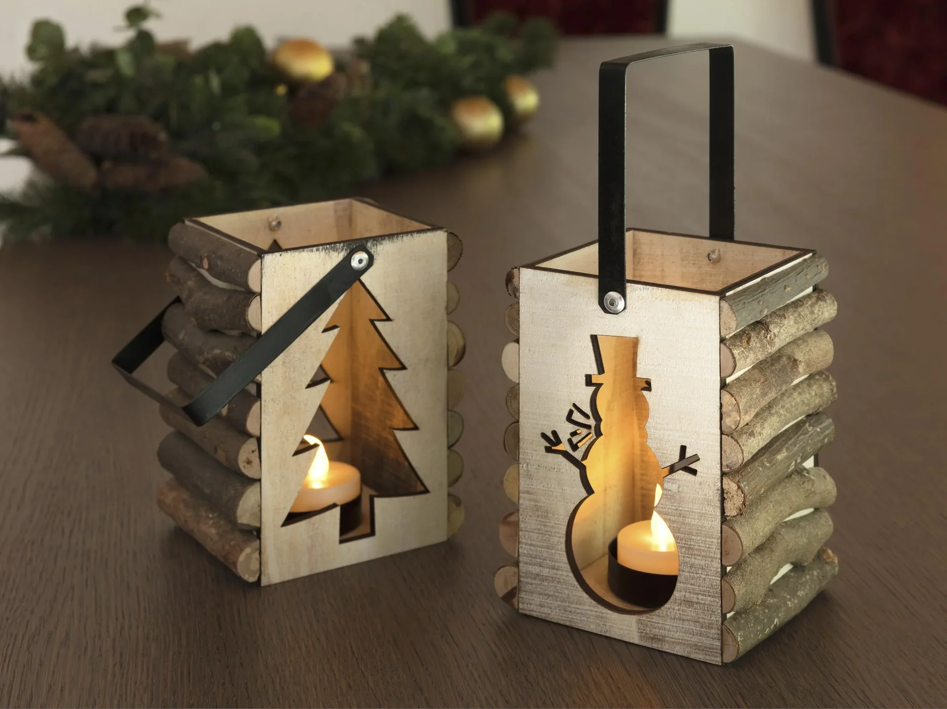 LED Holzleuchter Schneemann - 0