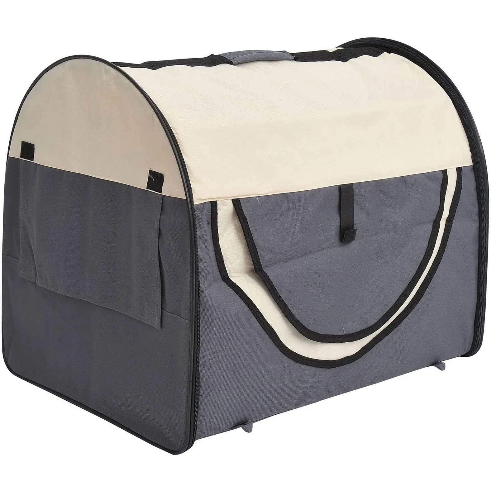 Hundetransportbox, faltbar, Größe L - 70x51x59 cm, dunkelgrau-creme - 2