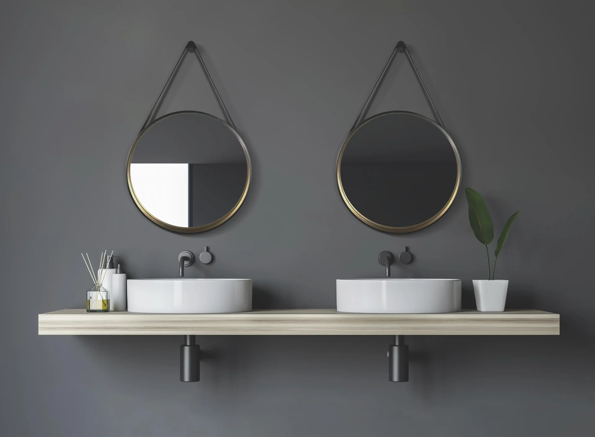 Dekorativer runder Wandspiegel in schwarz/gold matt Ø 55m - 2