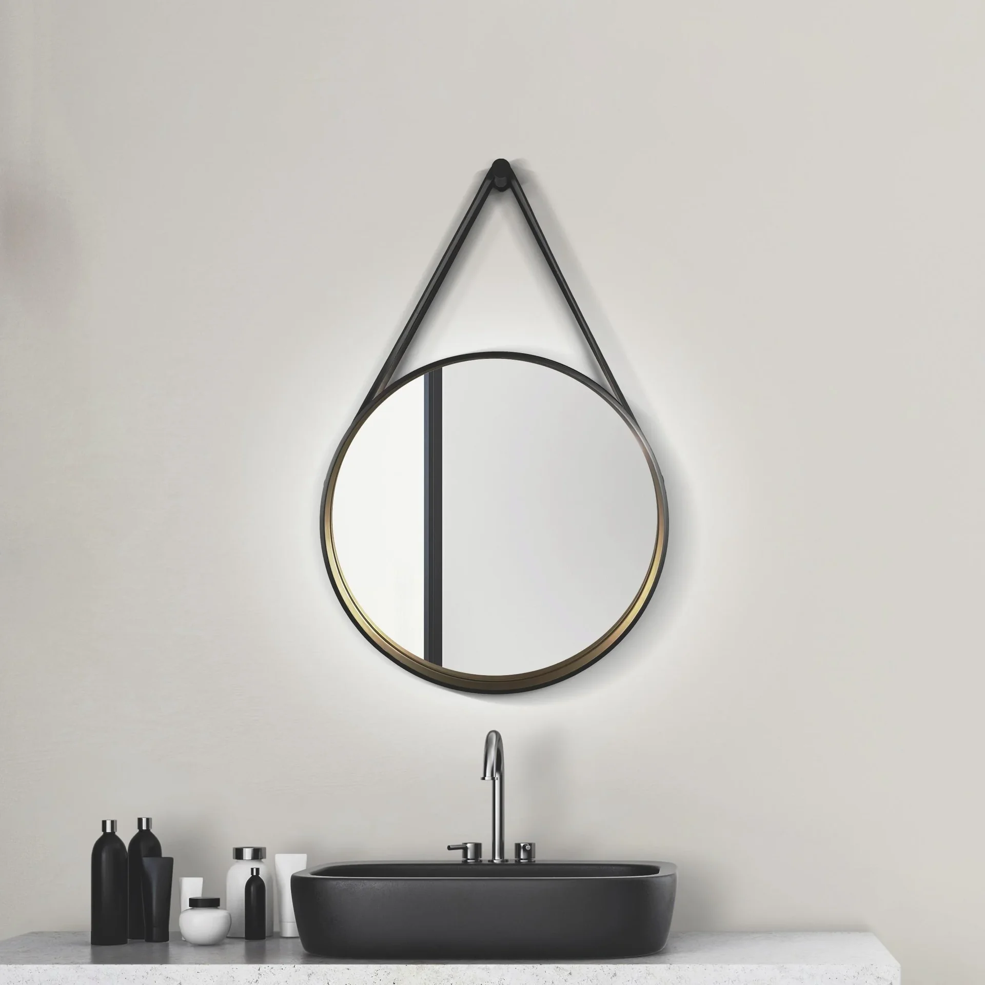 Dekorativer runder Wandspiegel in schwarz/gold matt Ø 55m - 3