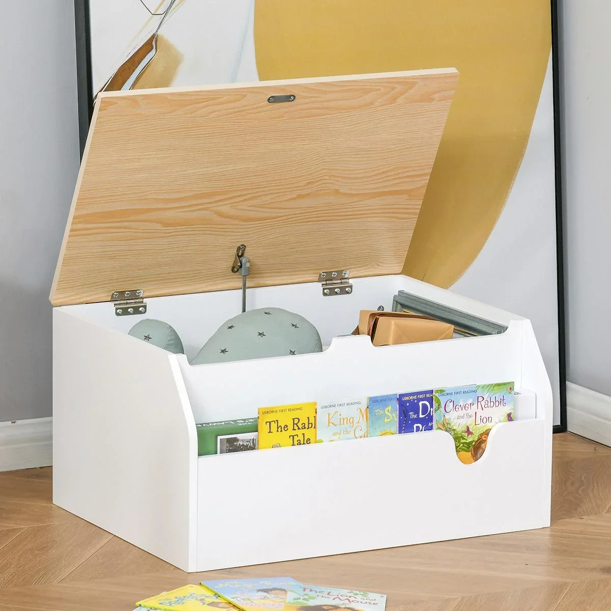 Kindersitzbank mit Stauraum 2-in-1 Truhenbank Spielzeugkiste Aufbewahrungstruhe 3-8 Jahre Kindermöbel Weiß 58 x 43 x 30 - 0