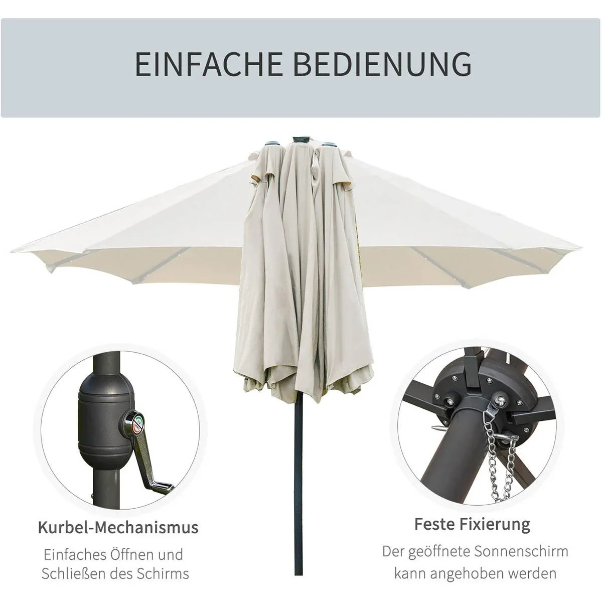 Sonnenschirm mit LED Doppelsonnenschirm 440 x 260 cm Gartenschirm Marktschirm groß Terrassenschirm mit Handkurbel Oval M - 1