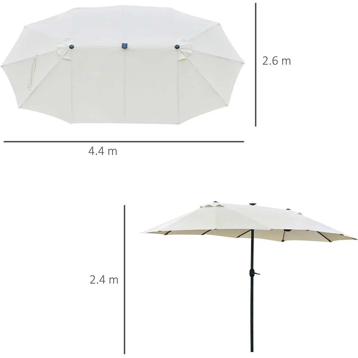 Sonnenschirm mit LED Doppelsonnenschirm 440 x 260 cm Gartenschirm Marktschirm groß Terrassenschirm mit Handkurbel Oval M - 2