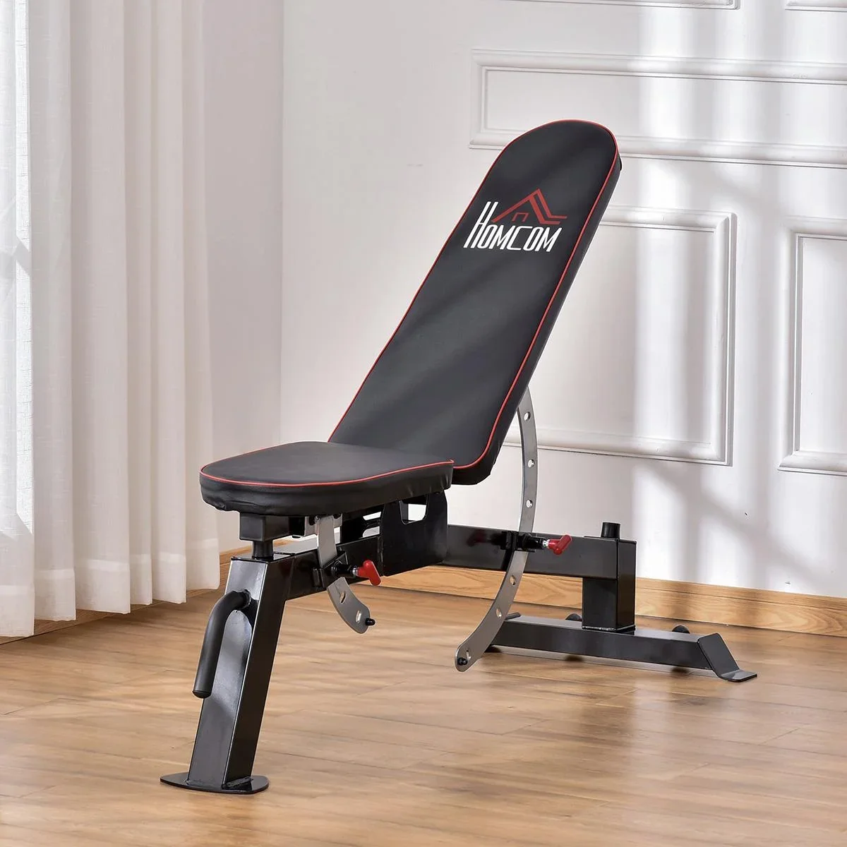 Hantelbank Kraftstation mit 3 Stufen verstellbarem Sitzpolster Trainingsbank Gewicht bis 200 kg Stahl Kunstleder Schwarz - 1
