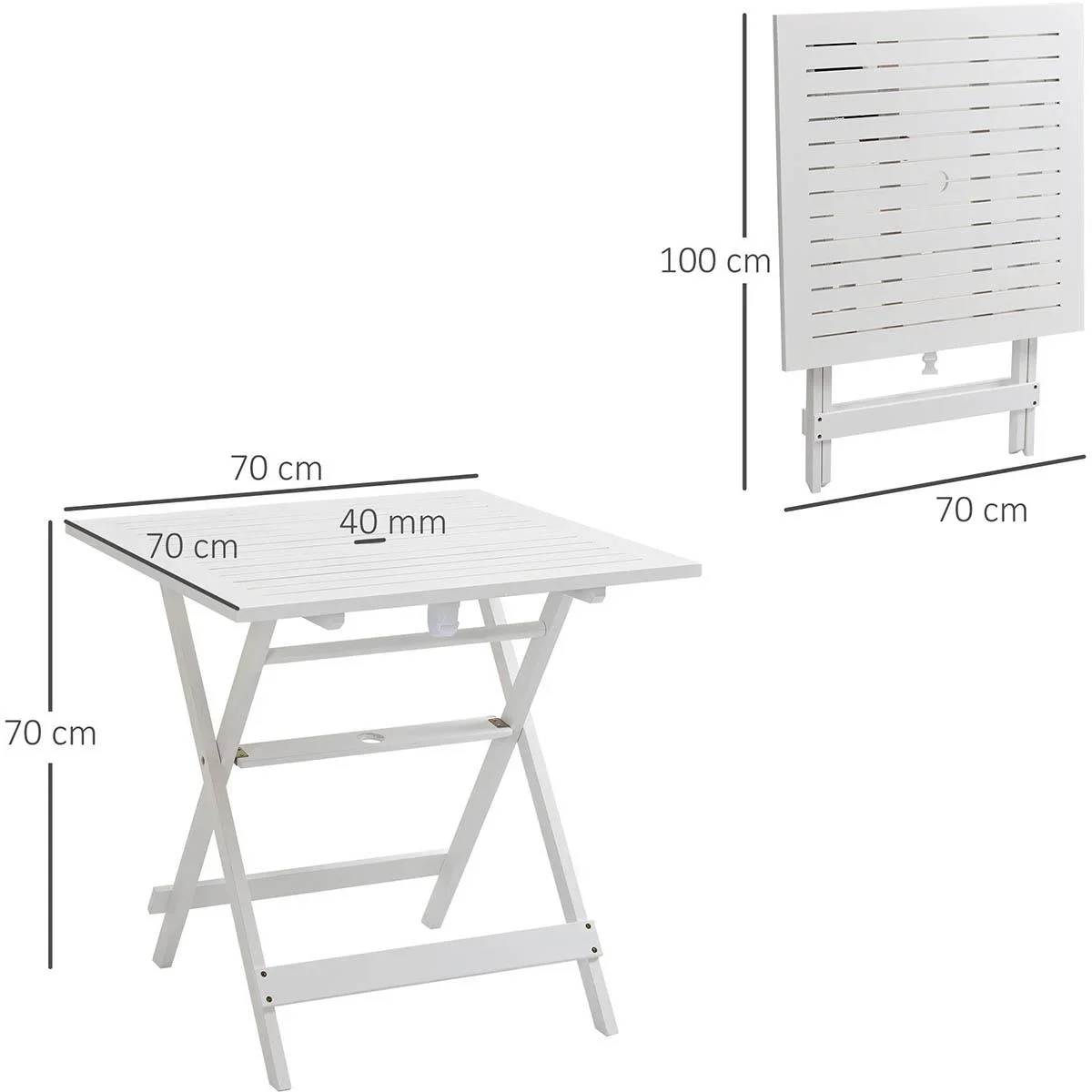 Gartentisch, quadratisch, klappbar, weiß, 70 x 70 x 70 cm - 0