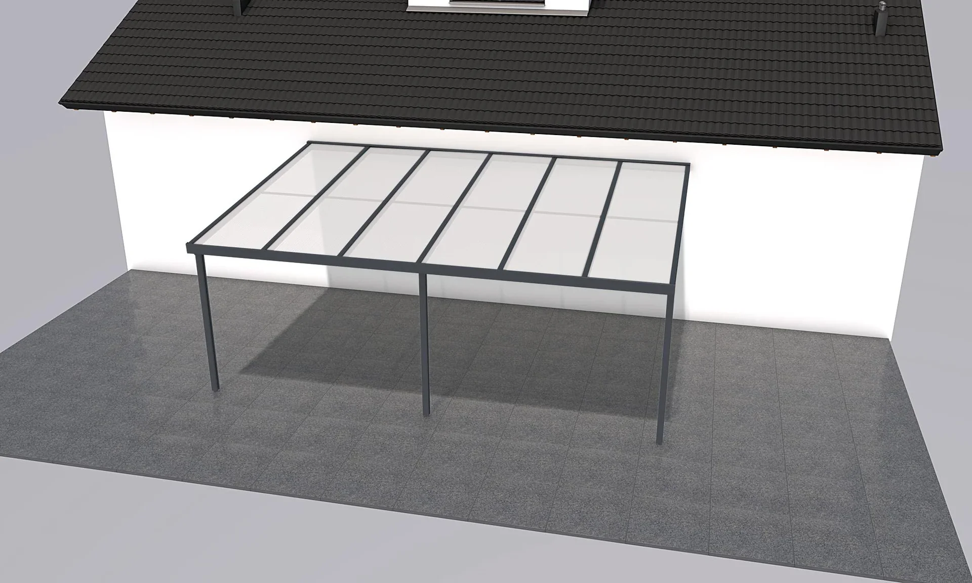 Terrassendach Premium, anthrazit, 6110 x 4060 mm - Polycarbonat Stegplatten 16 mm, opal - 0