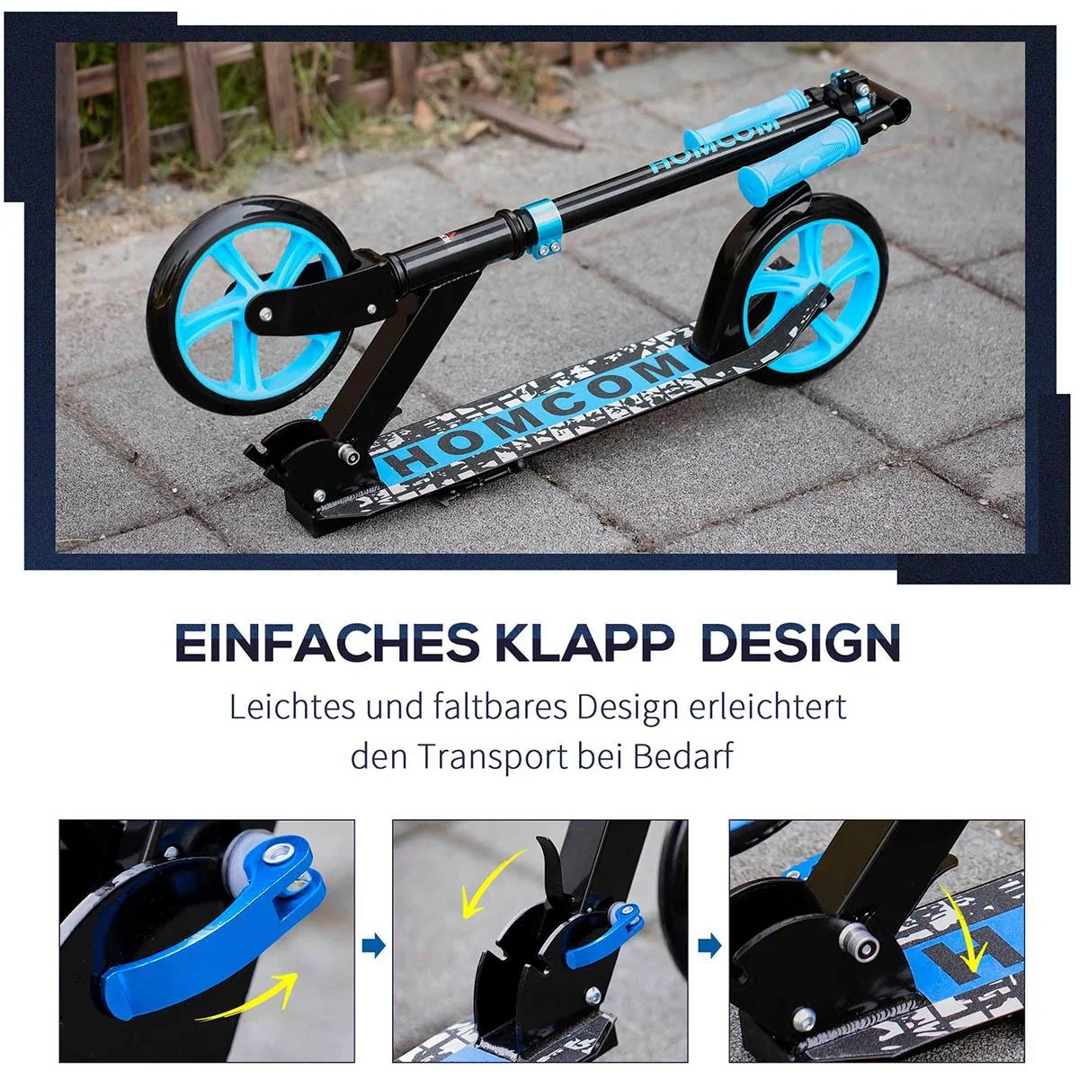 Kinderscooter klappbar Kickscooter mit Hinterbremsen für 14+ Jugend Tretroller höheverstellbar Räder 200 mm bis 100 kg b - 0