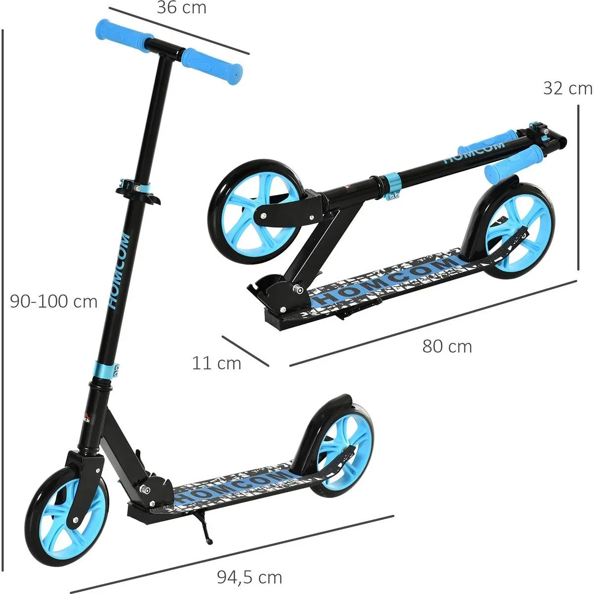 Kinderscooter klappbar Kickscooter mit Hinterbremsen für 14+ Jugend Tretroller höheverstellbar Räder 200 mm bis 100 kg b - 1