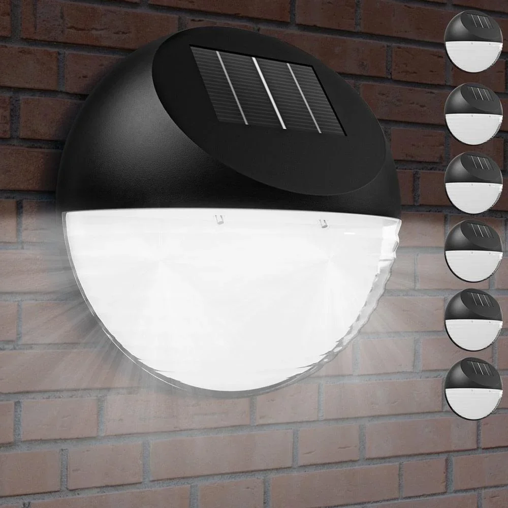 LED Solar Lampe - Wandleuchte 6er Set - Durchmesser 11cm - 1
