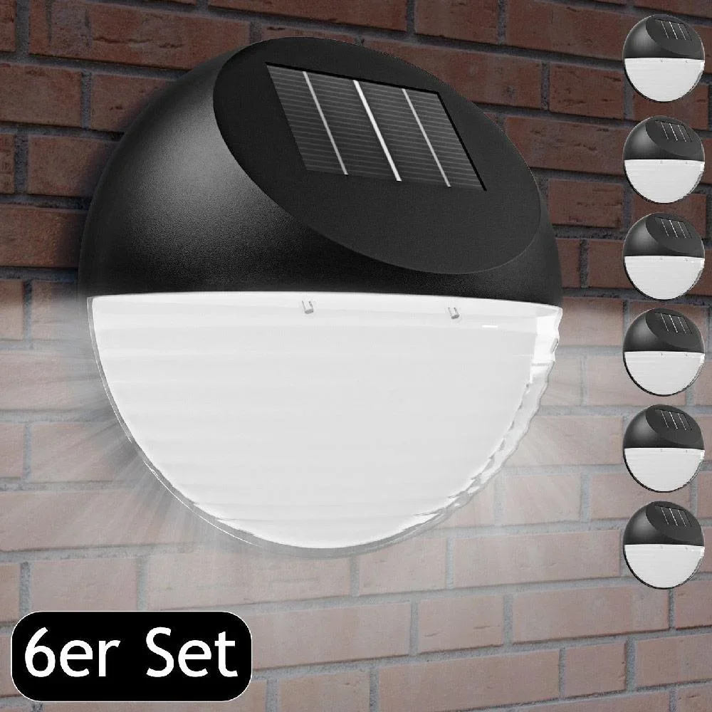 LED Solar Lampe - Wandleuchte 6er Set - Durchmesser 11cm - 3