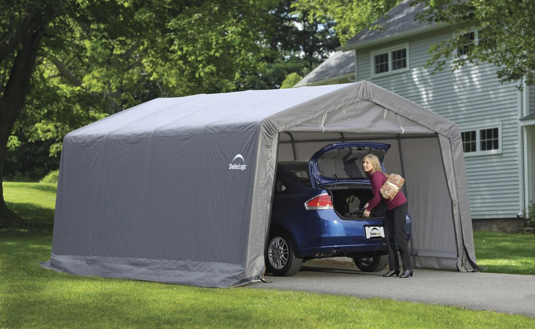 Foliengarage und Gerätehaus 18 m² grau, 370x490x240 cm - 1