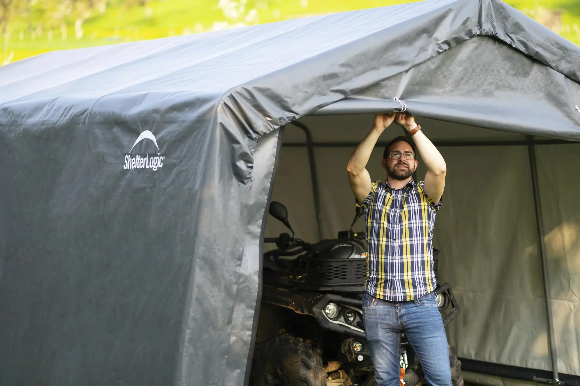 Foliengarage und Gerätehaus 18 m² grau, 370x490x240 cm - 3