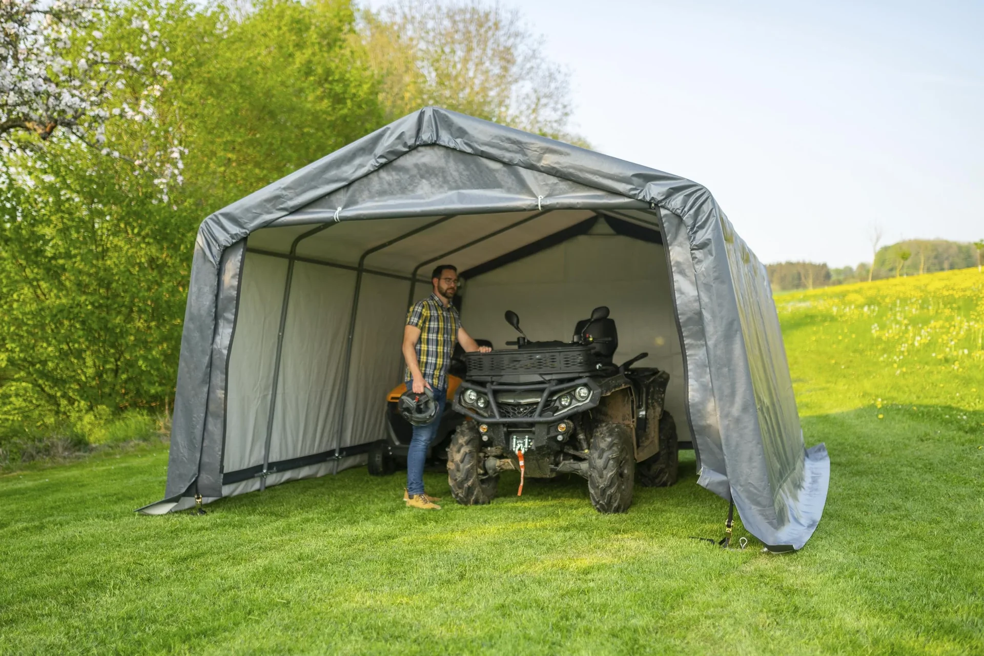 Foliengarage und Gerätehaus 18 m² grau, 370x490x240 cm - 6