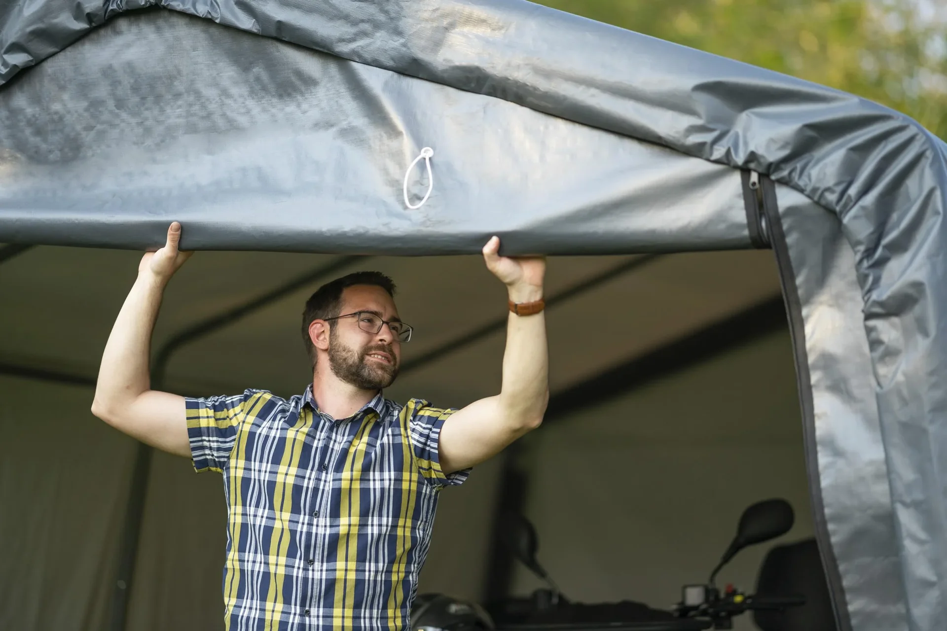 Foliengarage und Gerätehaus 18 m² grau, 370x490x240 cm - 10