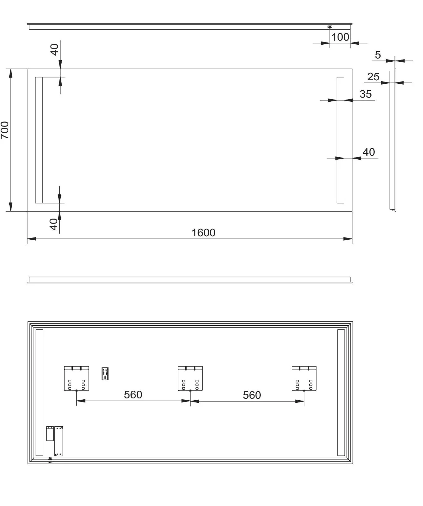 Badezimmerspiegel mit Beleuchtung, "Light" - 160 x 70 cm - mit hinterleuchteten Lichtausschnitten - 0